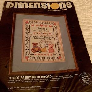 Dimensions Counted Cross Stitch Birth Record!  Never Opened 8x10 Everything incl